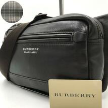 未使用級●バーバリーブラックレーベル BURBERRY BLACK LABEL メンズ ビジネス ボディバッグ ショルダー チェック レザー ブラウン 茶色_画像1