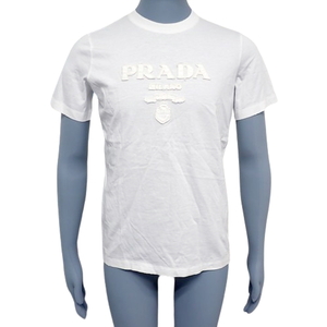 プラダ エンボスロゴTシャツ トップス アパレル ファッション 衣類 半袖 XS コットン ホワイト白シロ メンズ 40802089874【アラモード】