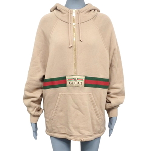 GUCCI(グッチ) ウェブ スウェットシャツ ハーフジップ XS ベージュ ブラウン茶 644656 XJC3W 2603 40802077783【アラモード】【SALE】