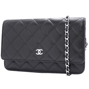 CHANEL(シャネル) マトラッセ ココマーク チェーンウォレット 長財布 ショルダーバッグ ラムスキン ブラック黒 40802077188【アラモード】