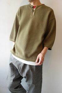 crepuscule / クレプスキュール　モススティッチショートスリーブスキッパー ７分袖 半袖　Tシャツ 鹿の子　メンズ