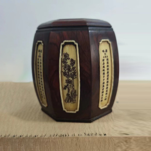 7647KN.4 多宝閣■ 木工芸品 彫刻品 【黄花梨の茶筒です】 中国骨董 時代物 本物 珍品旧蔵 伝世家珍 孤品