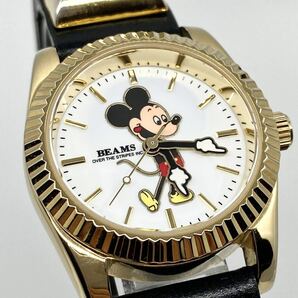 レア 箱付き Mickey Mouse Ray BEAMS OVERTHESTRiPES 腕時計 ラウンド クォーツ quartz スタッズ ゴールド 金 ミッキー ビームス Y680の画像5