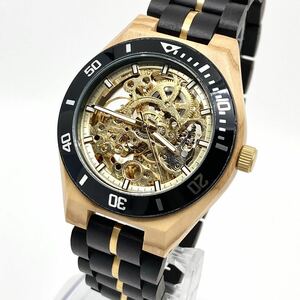 箱付き 極美品 BOBOBIRD 天然木製 腕時計 自動巻き 機械式 クリア 透明 クッション 3針 ゴールド ブラック 金 黒 ボボバード Y782