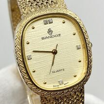 SANDOZ 腕時計 ストーン ドットインデックス 3針 クォーツ quartz Swiss ゴールド 金 サンドス Y815_画像4