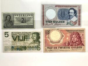 【まとめて4枚】オランダ 古紙幣 旧紙幣 1949～1966年
