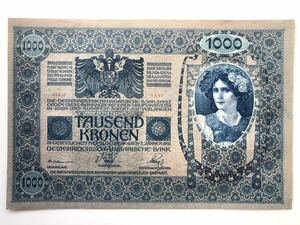 【美品】オーストリア帝国 古紙幣 大型紙幣 1000クローネ 1902年