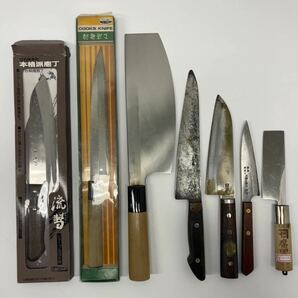 ZT【未使用長期保管品含む】包丁 7本まとめて 堺利正特撰 廣田特製 源昭忠 源利久 千代龍作 三條小鍛治 鍛造 在銘 国産 日本製 職人の画像1