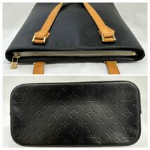 1円《美品》LOUIS VUITTON ヒューストン ハンドバッグ ヴェルニ モット モノグラム ルイヴィトン マットブラック _画像3