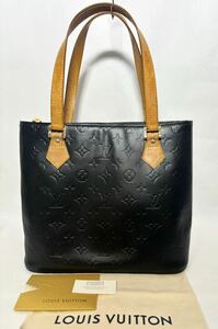 1円《美品》LOUIS VUITTON ヒューストン ハンドバッグ ヴェルニ モット モノグラム ルイヴィトン マットブラック トートバッグ 