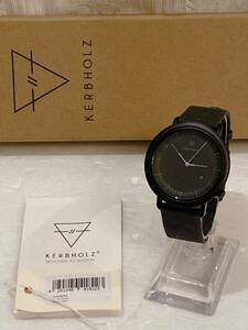 KERBHOLZ カーブホルツ 黒文字盤 木製 デイデイト 腕時計 クォーツ 箱付き 稼働品