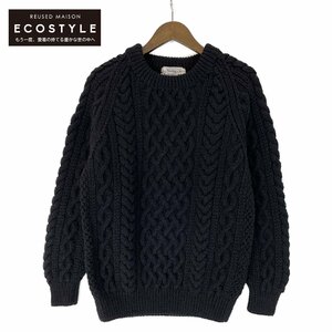 INVERALLAN インバーアラン 1A-07-261230 茶タグ ブラック ウール 1A 厚手ケーブルハンドニット ネイビー 38 トップス ウール メンズ 中古