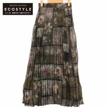 AMERI アメリ グリーン FLOWER PATCHWORK PLEATED SKIRT カーキ ブラック M スカート ポリエステル レディース 中古_画像1