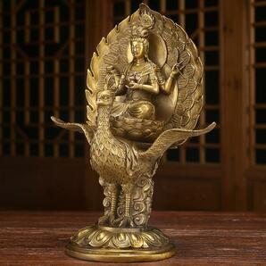 強くお勧め★純銅 手作り 工芸品 置物を置く収蔵品 仏像 仏教 孔雀明王の画像2
