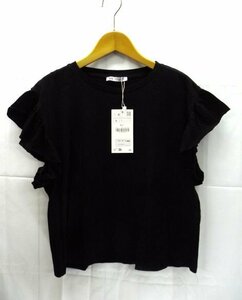 新品★ZARA /ザラ ◎黒 /ブラック　袖フリル　Ｔシャツ　Sサイズ　購入価格1490円　タグ付き