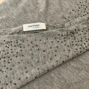 LANVIN en Bleu バックグログランリボン　ドルマンスリーブ　薄手ニット　ラインストーン　グレー