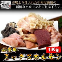 「1円」【2数】国産牛ミックスホルモン1kg(500g×2パック、焼肉、もつ鍋)_画像1