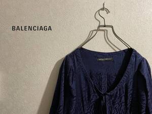 ◯ BALENCIAGA ブルー ゼブラ パフスリーブ ワンピース / バレンシアガ シルク ミニ ネイビー 青 34 Ladies #Sirchive