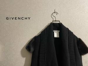 ◯ イタリア製 GIVENCHY ミンク ショルダー ショート ガウン / ジバンシー カシミア ニット カーディガン 黒 XS Ladies #Sirchive