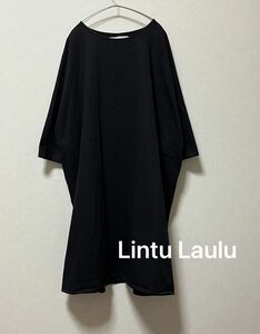 【Lintu Laulu】 ナチュラン　リントゥラウル チュニック　コットンロングワンピース F/ブラック 黒トップス綿