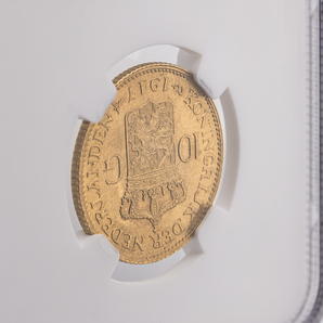 【ウィルヘルミナ女王 成年像】1917年 オランダ 10グルデン ギルダー 金貨 NGC MS66 ユトレヒト 高鑑定 mature head アンティークコインの画像9