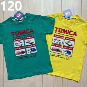 【トミカ】救急車 消防車 パトカー 車 乗り物 緑 黄色 Tシャツ 120