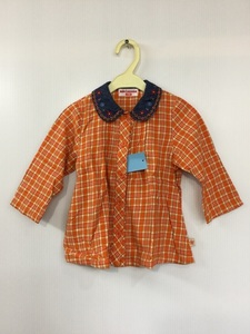  Miki House orange check collar Denim blouse size 110