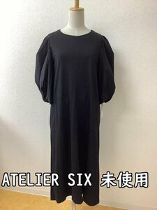 ATELIER SIX アトリエシックス タグ付き未使用 黒カットソー生地ワンピース 袖はシャツ生地