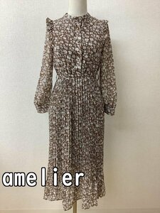 amelier マジェスティックレゴン 茶系花柄ワンピース ウエストゴム サイズフリー