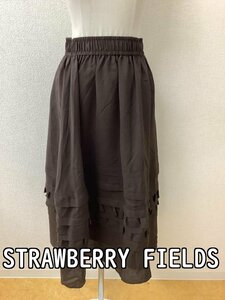 ストロベリーフィールズ (STRAWBERRY FIELDS) すそ段々フリルのギャザースカート ウエストゴム ブラウン