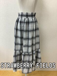 ストロベリーフィールズ (STRAWBERRY FIELDS) アイスグレーに黒や赤のチェック ギャザースカート ウエストゴム サイズ2