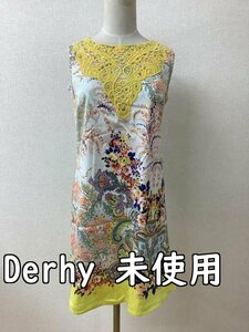 Derhy ルネデリ タグ付き未使用 オレンジ系カラフルプリント ストレッチワンピース サイズS