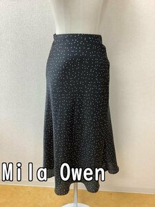 Mila Owen ミラ オーウェン 黒に白ドットサテンスカート ウエストゴム サイズ0