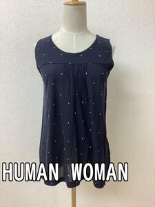 ヒューマンウーマン (HUMAN WOMAN) 紺黒に白の雫 ノースリーブカットソー サイズM