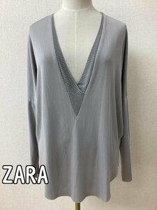 ザラ (ZARA) グレー リブ風生地トップス サイズM