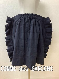 コム デ ギャルソン (COMME des GARCONS) 紺黒 格子刺繍ギャザースカート ウエストゴム AD2016 サイズXS