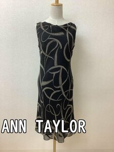 ANN TAYLOR アンテイラー シルク100%ワンピース 黒にベージュ柄 サイズ6