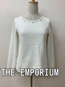 ジ・エンポリアム THE EMPORIUM アイボリーカットソー エンボス生地 前身頃モチーフレース サイズM