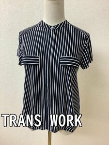 TRANS WORK トランスワーク 異素材組み合わせトップス 前黒白ストライプカットソー生地 後ろ白ブラウス生地 サイズ38