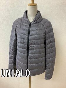 ユニクロ (UNIQLO) グレーギンガムチェック ダウン90%ジャケット サイズL