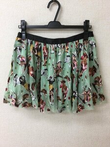 ディーゼル ミント色シフォン×カラフル人物プリント スカート インナーパンツ サイズ26
