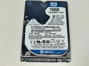 【使用時間22983時間】WD 750GB HDD WD7500BPVX-08JC3T2 2.5インチ 9.5mm厚 CrystalDiskInfo正常判定【K439】