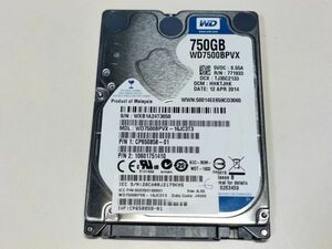 【使用時間14141時間】WD 750GB HDD WD7500BPVX-16JC3T3 2.5インチ 9.5mm厚 CrystalDiskInfo正常判定【3050】