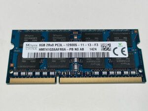 【動作確認済み】hynix ノートPC用 メモリー DDR3L-1600 PC3L-12800S 8GB×1枚 合計8GB 動作確認済 1週間保証 HMT41GS6AFR8A【1424】