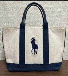 POLO RALPH LAUREN ポロ ラルフローレン 刺繍 ビッグロゴ キャンバス ブルー トートバッグ 鞄