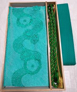  silk | long-sleeved kimono for green group amorous glance. 3 point set | obi age * obi shime * date collar 