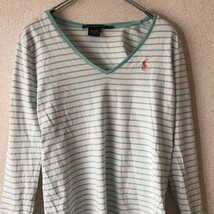 【人気】RALPH LAUREN SPORT/ラルフローレンスポーツ Vネックボーダーカットソー ホワイトxライトブルー サイズS レディース/2168_画像3