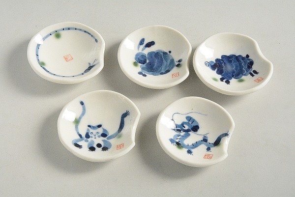 Lot de 5 petites assiettes/animaux/serpent peints à la main, lapin, mouton, singe, dragon, vaisselle japonaise, plat, petite assiette