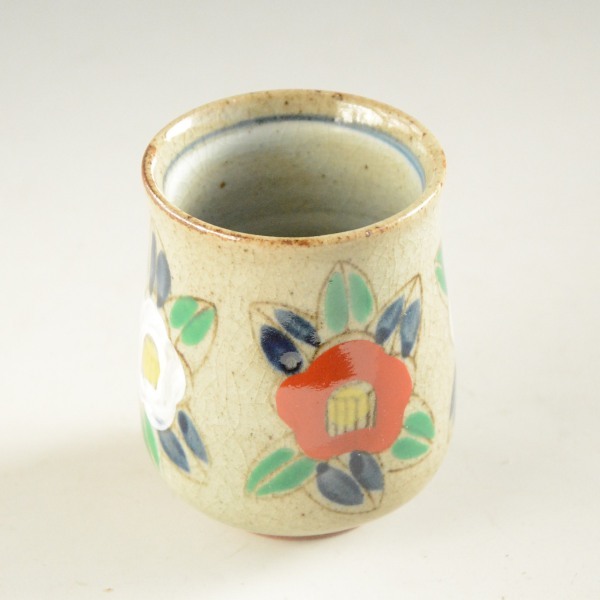 Taza de té/camelia/Mino ware/pintado a mano yu032, utensilios de té, taza para té, Objeto unico