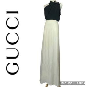 [ translation have ]Gucci*bai color long dress * silk *biju-* size 38